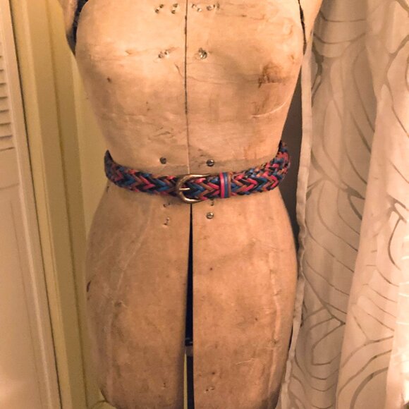 Orvis Multi Colour Braided Leather Belt, Antique Brass Buckle - Size M - Picture 7 of 9